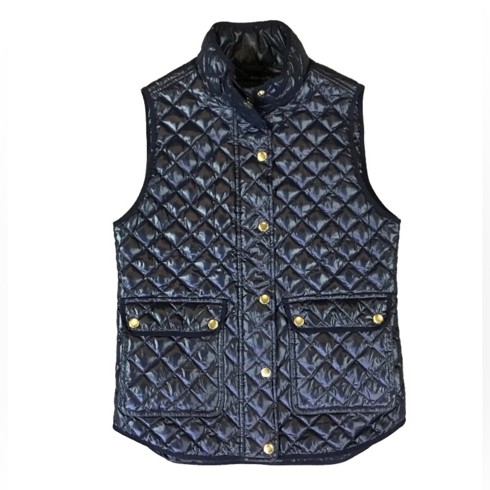 J.Crew Navy Women’s Puffer Patent Down Filled Vest XS Extra Small